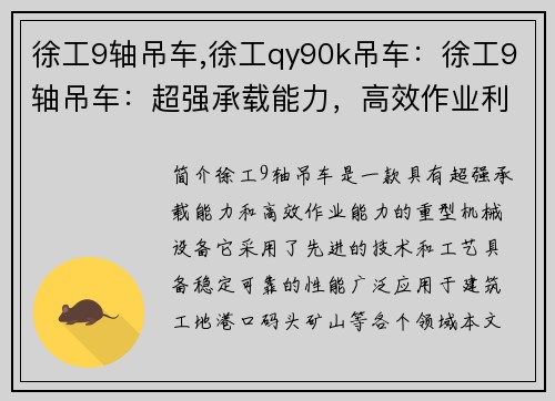 徐工9轴吊车,徐工qy90k吊车:徐工9轴吊车:超强承载能力,高效作业利器