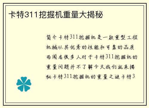 卡特311挖掘机重量大揭秘